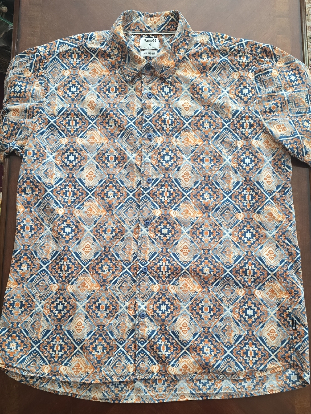 Hurley Blue & Orange Geometric Short-Sleeve Button-Up Shirt